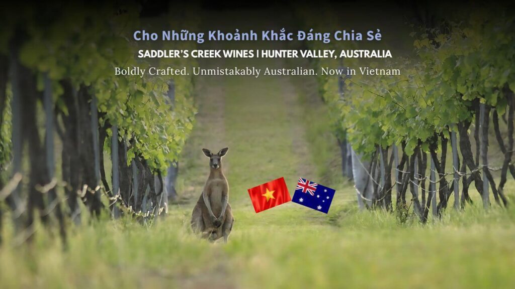 Saddler's Creek Hunter Valley vineyard with kangaroo Vietnam Australia flags