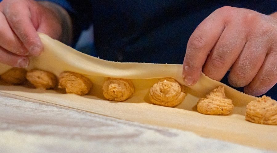 Chef Chiero hand making fresh pasta at Mangia at Saddler's, Pokolbin